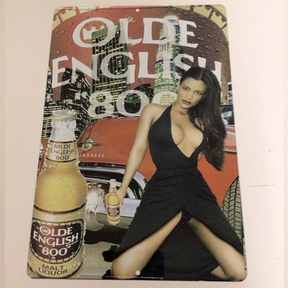 Old English 800 Beer Model Girl tin sign